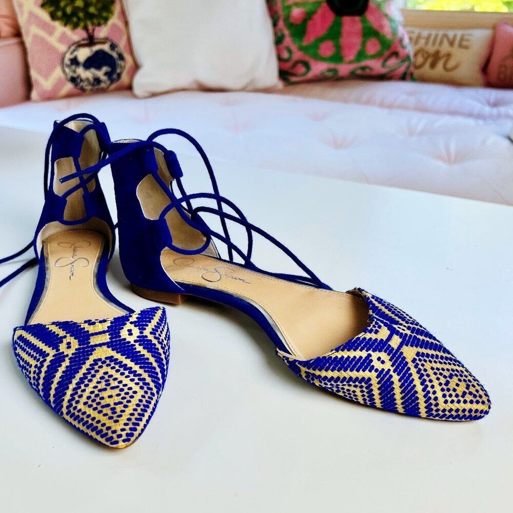 Jessica Simpson Blue Lace Up Flats, 7.5 (NEVER WORN)